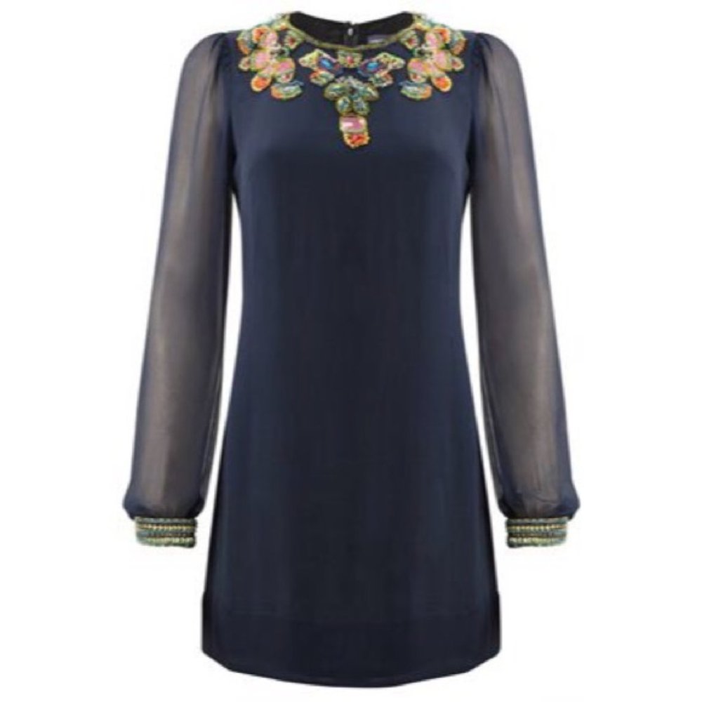 French Connection Navy Beaded Mini Dress